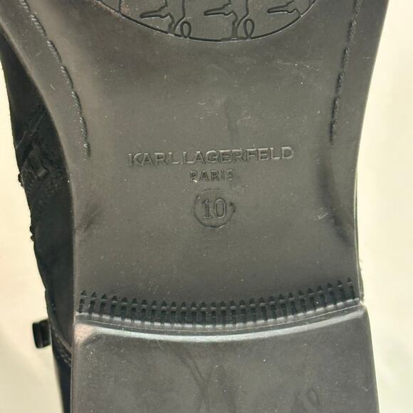 VGUC Karl Lagerfeld Paris Suede Leather Zipper Boot Lace Up Black US 10 EU 43 main image 8